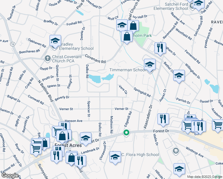 map of restaurants, bars, coffee shops, grocery stores, and more near 3920 Dubose Dr in Columbia