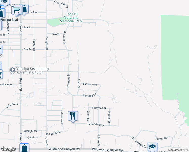 map of restaurants, bars, coffee shops, grocery stores, and more near 33575 #2 Yucaipa Boulevard in Yucaipa