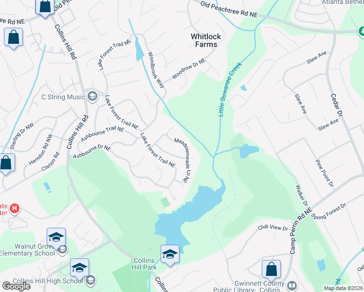 map of restaurants, bars, coffee shops, grocery stores, and more near 460 Meadowmeade Lane Northeast in Lawrenceville