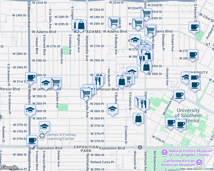 map of restaurants, bars, coffee shops, grocery stores, and more near 3119 Van Buren Place in Los Angeles