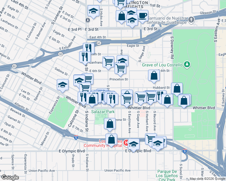 map of restaurants, bars, coffee shops, grocery stores, and more near 3844 Hubbard Street in Los Angeles