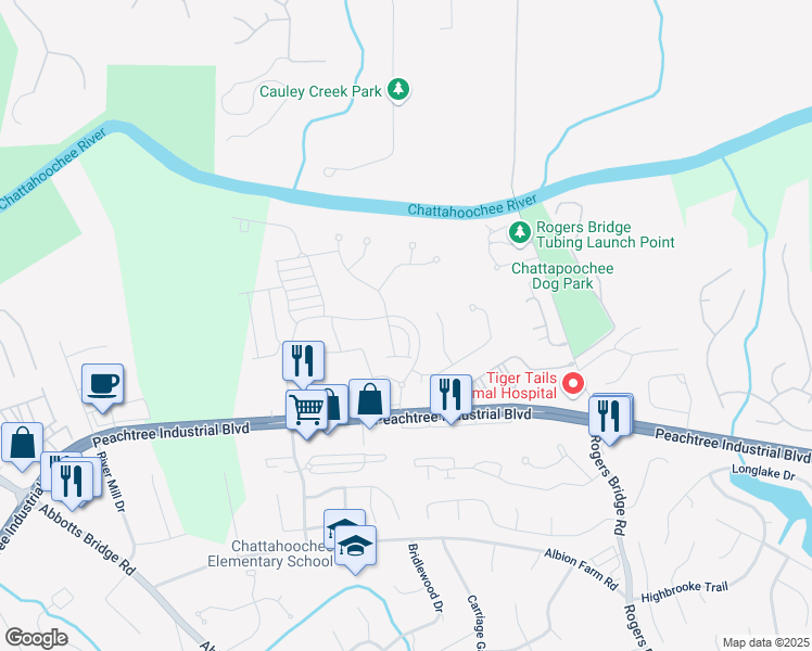 map of restaurants, bars, coffee shops, grocery stores, and more near 4259 Baden Alley in Duluth