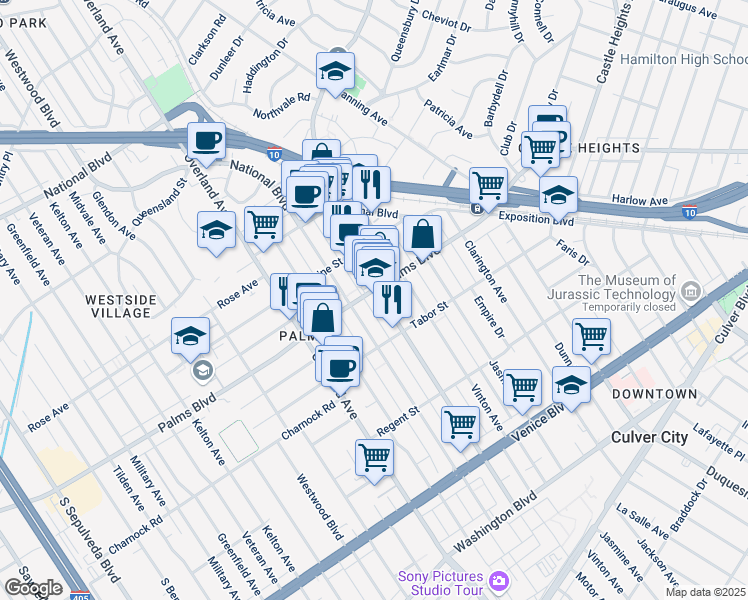 map of restaurants, bars, coffee shops, grocery stores, and more near in Los Angeles