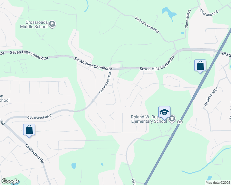 map of restaurants, bars, coffee shops, grocery stores, and more near 55 Crown Vista Way in Dallas