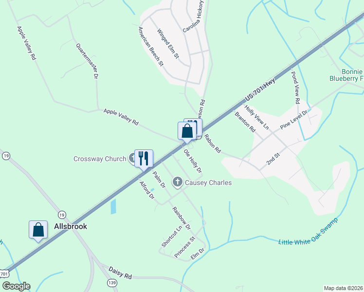 map of restaurants, bars, coffee shops, grocery stores, and more near 1845 U.S. 701 in Loris