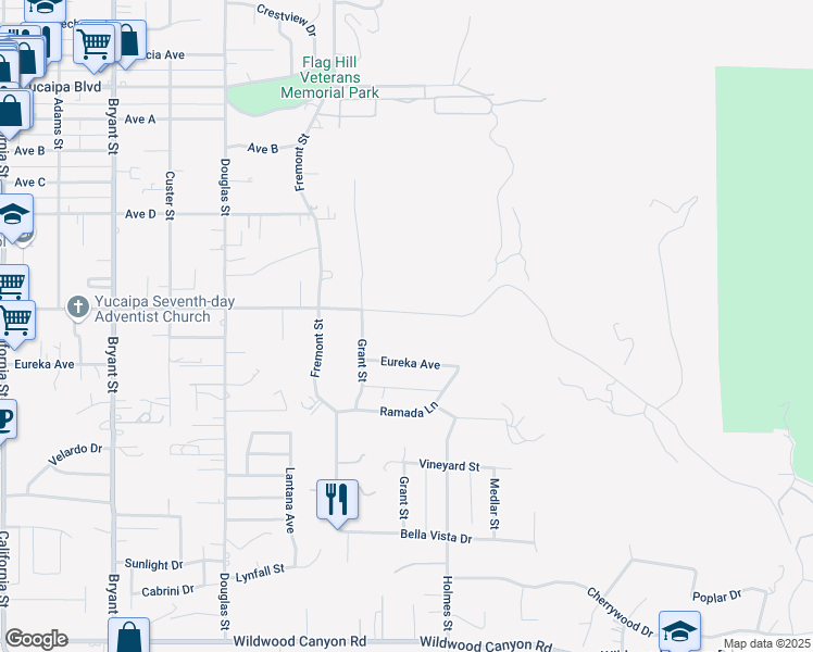 map of restaurants, bars, coffee shops, grocery stores, and more near 33575 #2 Yucaipa Boulevard in Yucaipa