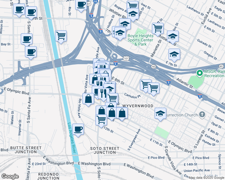 map of restaurants, bars, coffee shops, grocery stores, and more near 2750 Glenn Avenue in Los Angeles