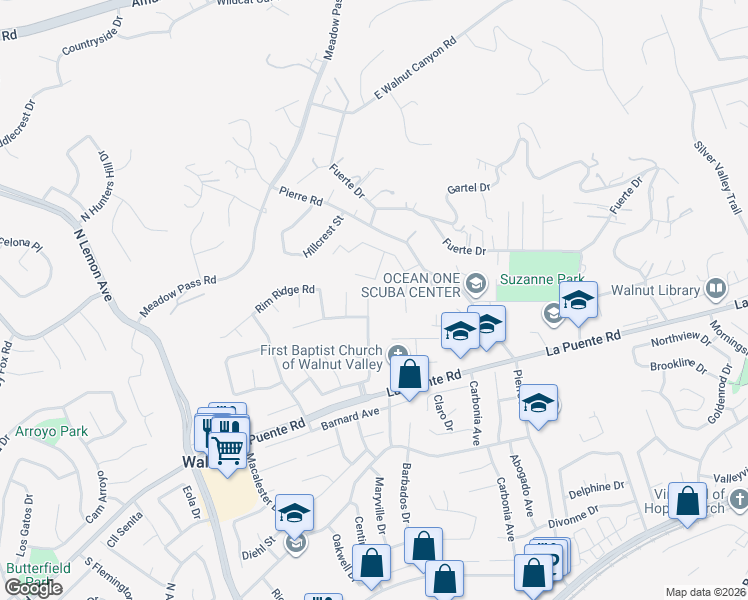 map of restaurants, bars, coffee shops, grocery stores, and more near 720 Lone Eagle Road in Walnut