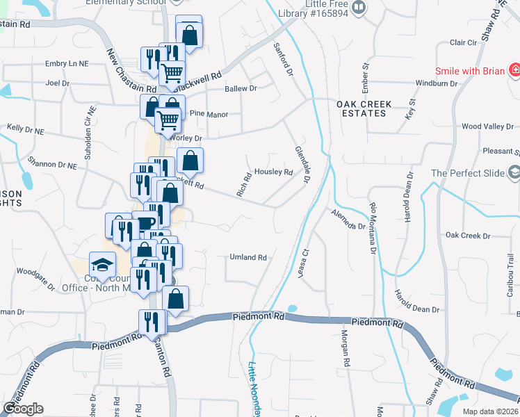 map of restaurants, bars, coffee shops, grocery stores, and more near 992 Brackett Road in Marietta