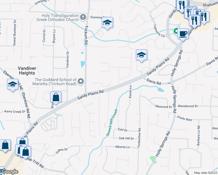 map of restaurants, bars, coffee shops, grocery stores, and more near 2520 Camata Way in Marietta