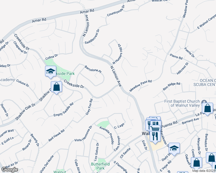 map of restaurants, bars, coffee shops, grocery stores, and more near 838 Barcelona Place in Walnut