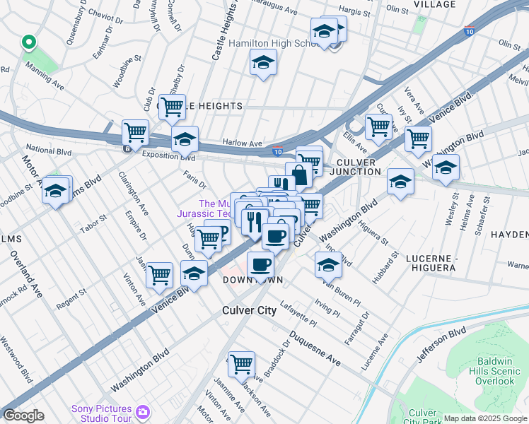 map of restaurants, bars, coffee shops, grocery stores, and more near 3756/219 Cardiff Avenue in Los Angeles