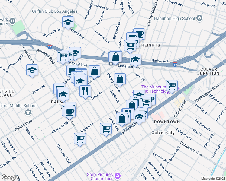 map of restaurants, bars, coffee shops, grocery stores, and more near in Los Angeles