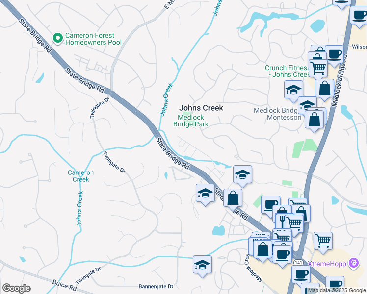 map of restaurants, bars, coffee shops, grocery stores, and more near 5433 State Bridge Road in Johns Creek