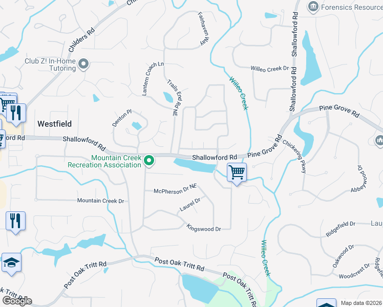 map of restaurants, bars, coffee shops, grocery stores, and more near 4484 Quarter Horse Drive in Roswell