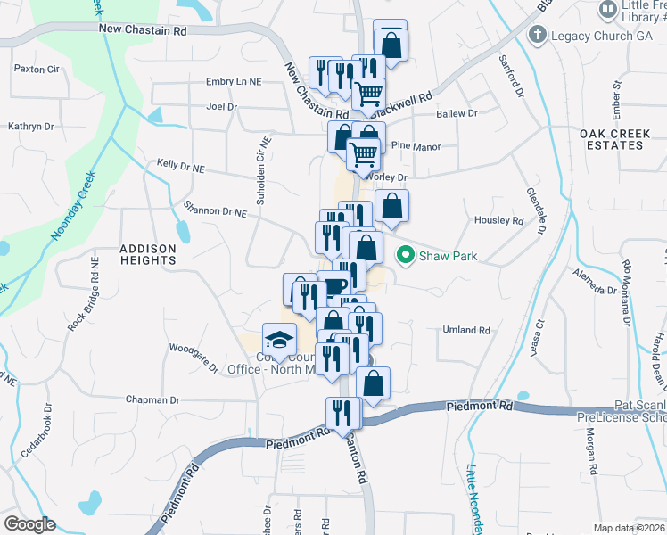 map of restaurants, bars, coffee shops, grocery stores, and more near 3035 Canton Road in Marietta
