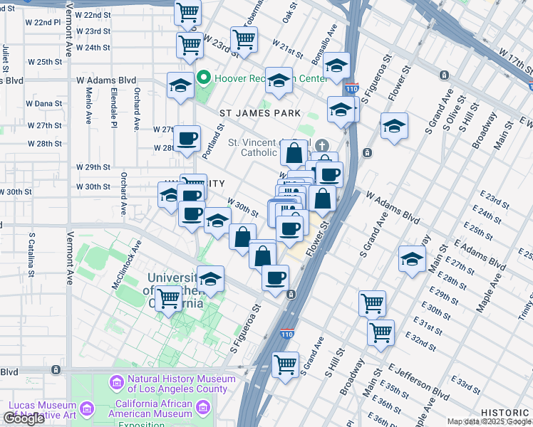 map of restaurants, bars, coffee shops, grocery stores, and more near in Los Angeles