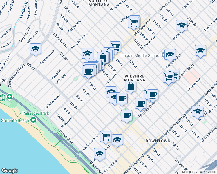 map of restaurants, bars, coffee shops, grocery stores, and more near 911 Lincoln Boulevard in Santa Monica