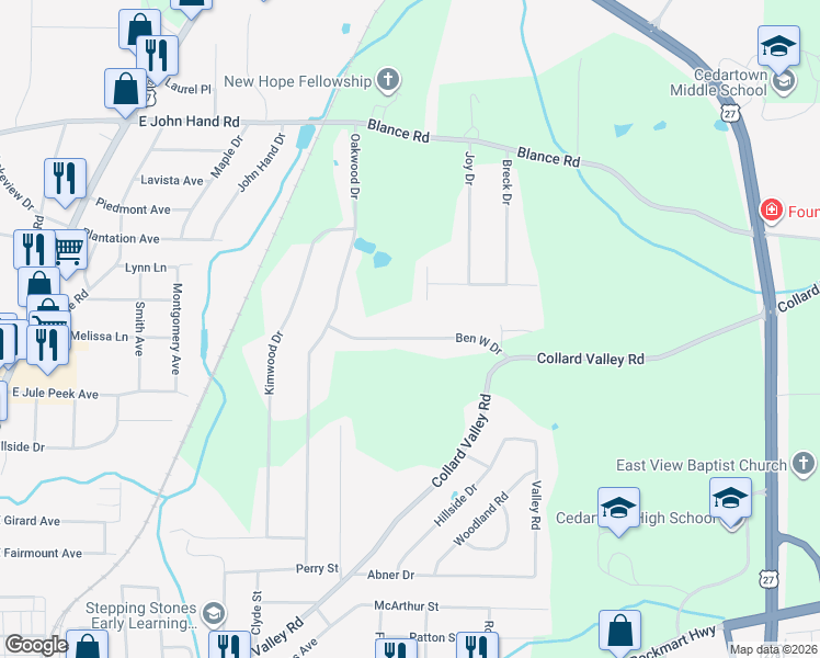 map of restaurants, bars, coffee shops, grocery stores, and more near 105 Ben West Drive in Cedartown