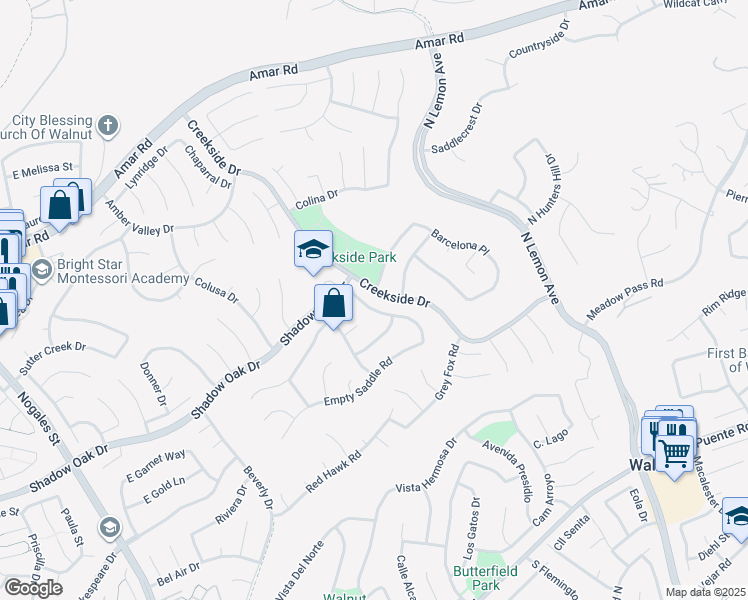 map of restaurants, bars, coffee shops, grocery stores, and more near 728 North Rocking Horse Road in Walnut