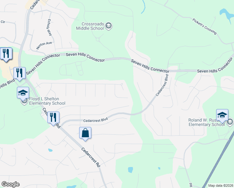 map of restaurants, bars, coffee shops, grocery stores, and more near 85 Ellen Glen Way in Dallas