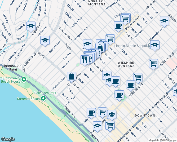 map of restaurants, bars, coffee shops, grocery stores, and more near 818 7th Street in Santa Monica