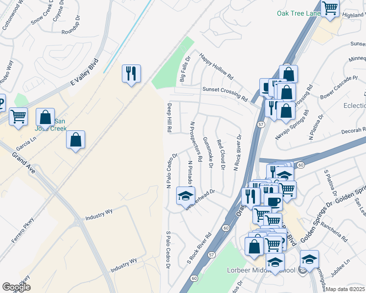 map of restaurants, bars, coffee shops, grocery stores, and more near 355 North Palo Cedro Drive in Diamond Bar