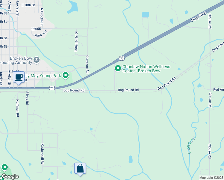 map of restaurants, bars, coffee shops, grocery stores, and more near E2060 in Broken Bow