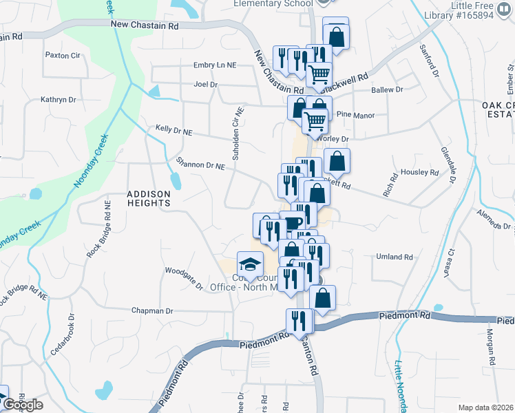 map of restaurants, bars, coffee shops, grocery stores, and more near 678 Verney Drive in Marietta