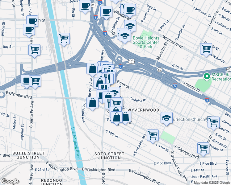 map of restaurants, bars, coffee shops, grocery stores, and more near 2750 Glenn Avenue in Los Angeles