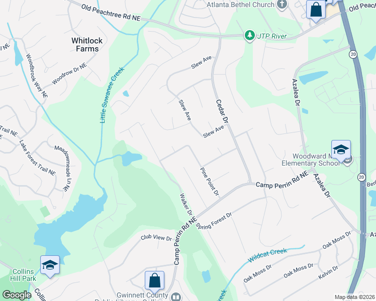map of restaurants, bars, coffee shops, grocery stores, and more near 2294 Pine Point Drive in Lawrenceville