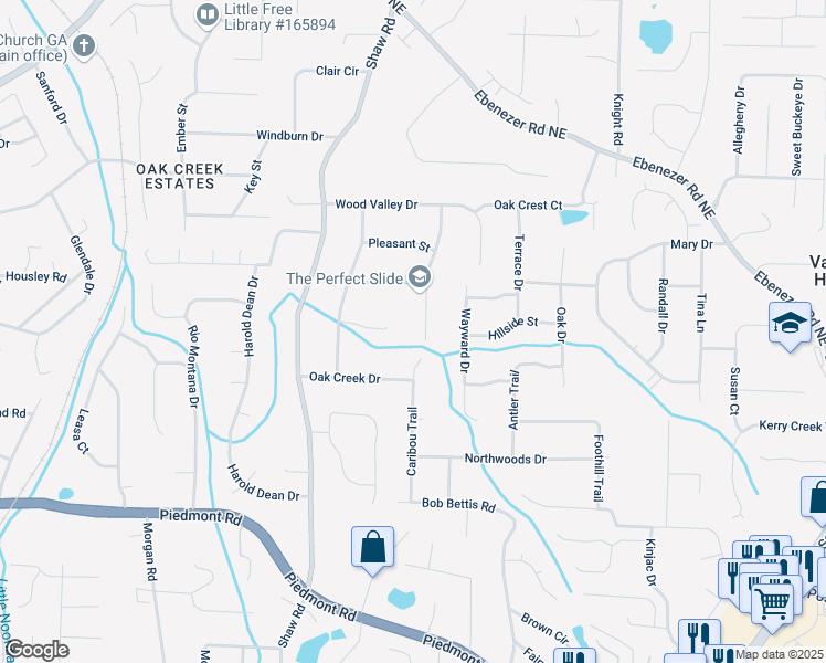 map of restaurants, bars, coffee shops, grocery stores, and more near 3089 Shadowood Lane in Marietta