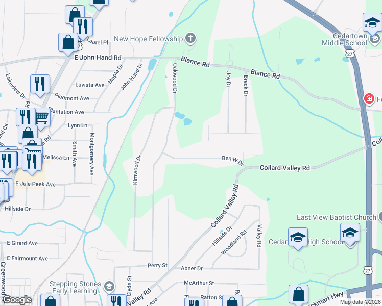 map of restaurants, bars, coffee shops, grocery stores, and more near 91 Ben West Drive in Cedartown
