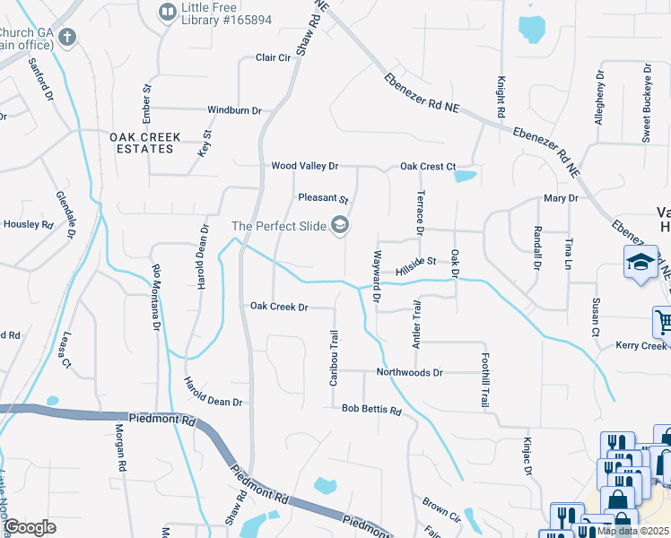 map of restaurants, bars, coffee shops, grocery stores, and more near 3089 Shadowood Lane in Marietta