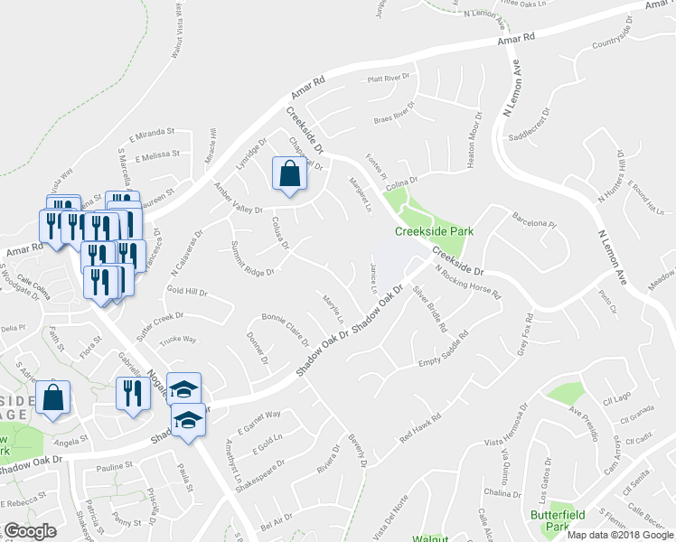 map of restaurants, bars, coffee shops, grocery stores, and more near 752 Colusa Drive in Walnut