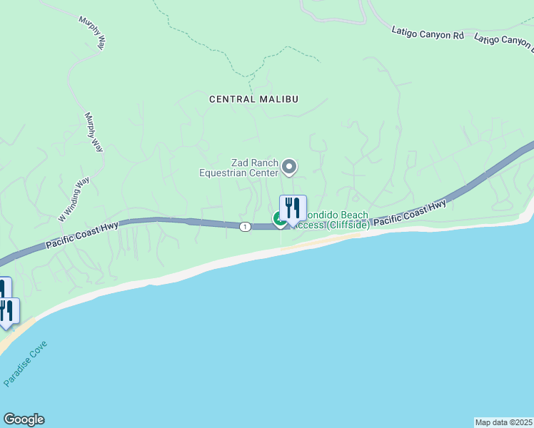 map of restaurants, bars, coffee shops, grocery stores, and more near 27403 Pacific Coast Highway in Malibu
