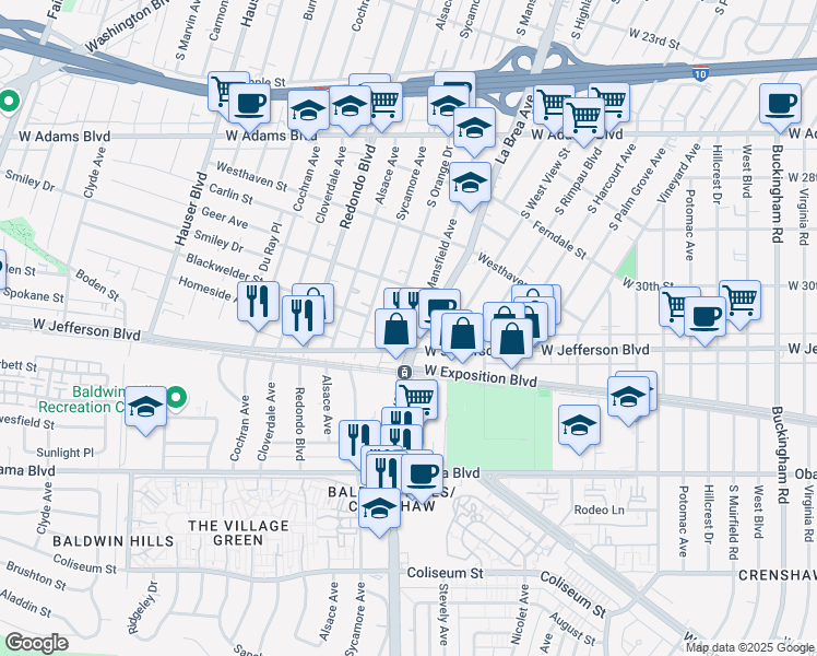 map of restaurants, bars, coffee shops, grocery stores, and more near in Los Angeles