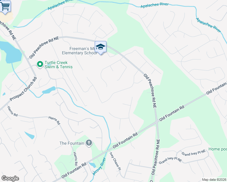map of restaurants, bars, coffee shops, grocery stores, and more near 2180 Castle Royale Drive in Lawrenceville