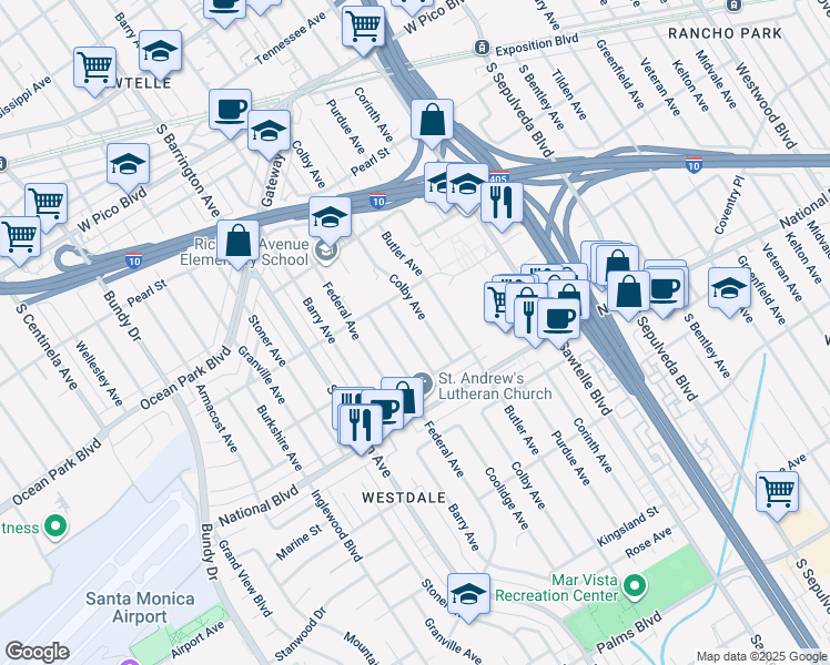 map of restaurants, bars, coffee shops, grocery stores, and more near 2744 Ceilhunt Avenue in Los Angeles