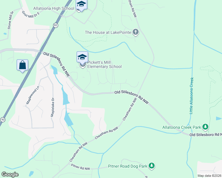 map of restaurants, bars, coffee shops, grocery stores, and more near Cedar Lane Northwest in Acworth