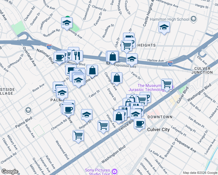 map of restaurants, bars, coffee shops, grocery stores, and more near in Los Angeles