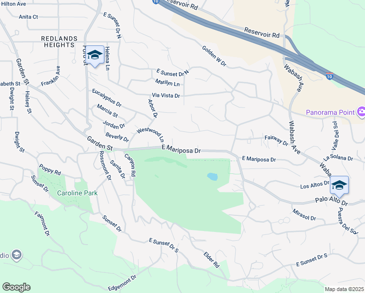 map of restaurants, bars, coffee shops, grocery stores, and more near 507 East Mariposa Drive in Redlands