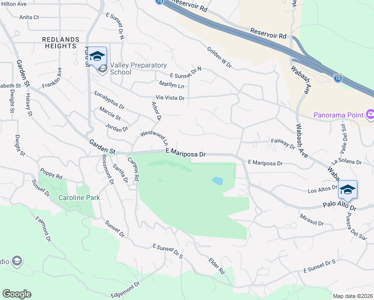 map of restaurants, bars, coffee shops, grocery stores, and more near 507 East Mariposa Drive in Redlands