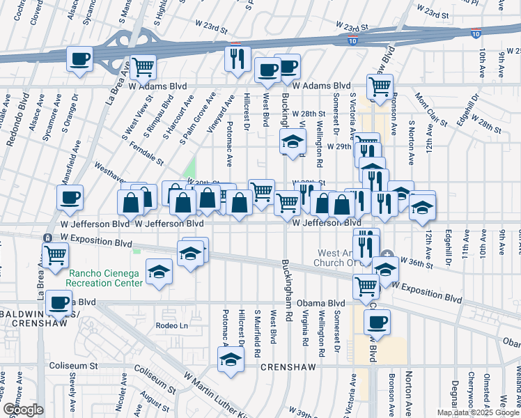map of restaurants, bars, coffee shops, grocery stores, and more near in Los Angeles