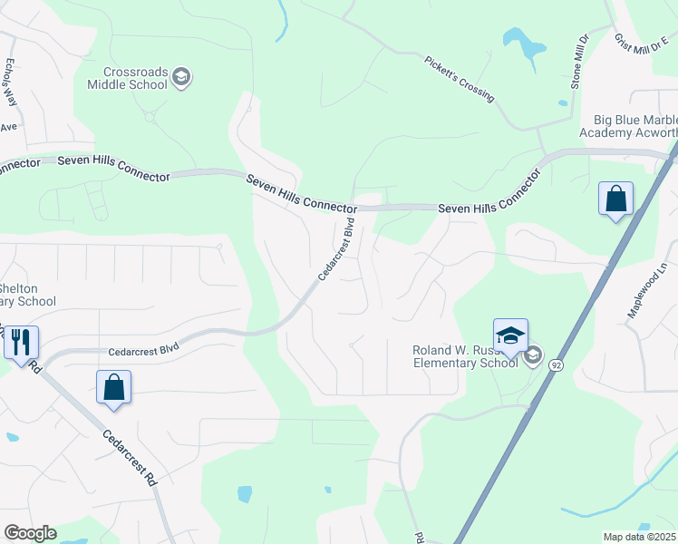 map of restaurants, bars, coffee shops, grocery stores, and more near 60 Palace Point in Dallas