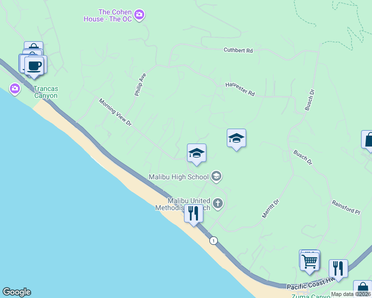 map of restaurants, bars, coffee shops, grocery stores, and more near 30311 Morning View Drive in Malibu