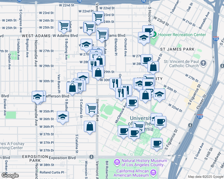 map of restaurants, bars, coffee shops, grocery stores, and more near 3115 Orchard Avenue in Los Angeles