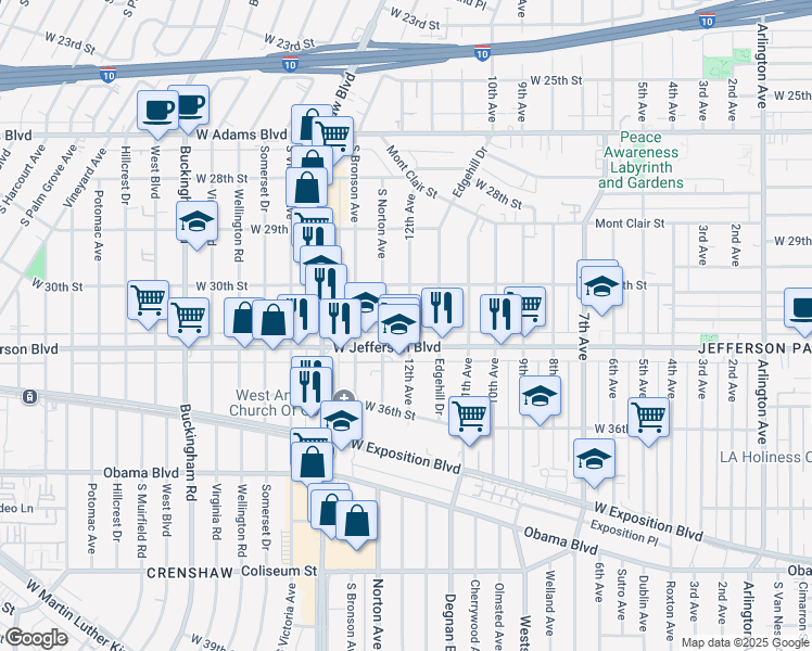 map of restaurants, bars, coffee shops, grocery stores, and more near in Los Angeles