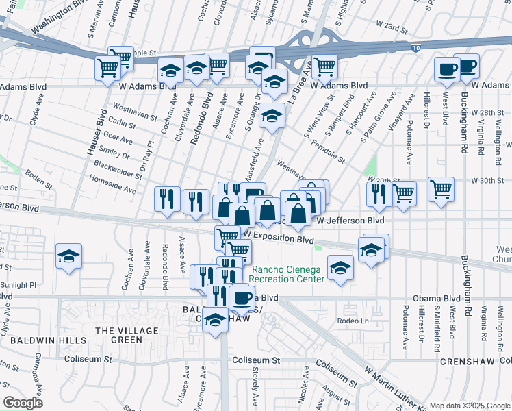 map of restaurants, bars, coffee shops, grocery stores, and more near 3026 South West View Street in Los Angeles