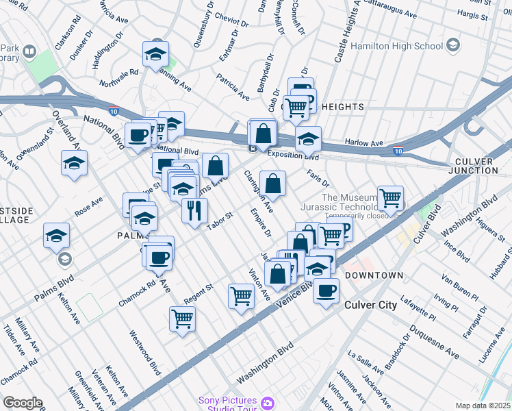 map of restaurants, bars, coffee shops, grocery stores, and more near in Los Angeles